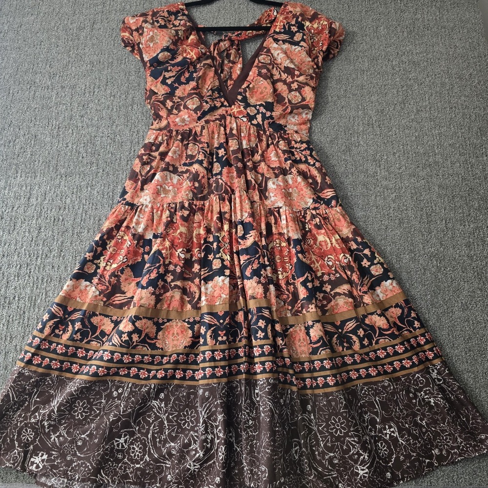 Anthropologie Floral Tiered Midi Dress Womens 4 Cottagecore Boho Cotton NWT